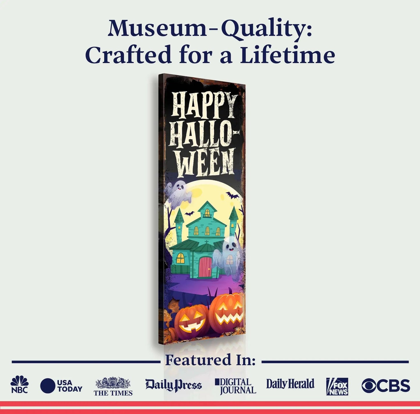 Halloween Welcome Sign canvas by Tailored Canvases with ghost and pumpkins on Tampa Home & Garden Store