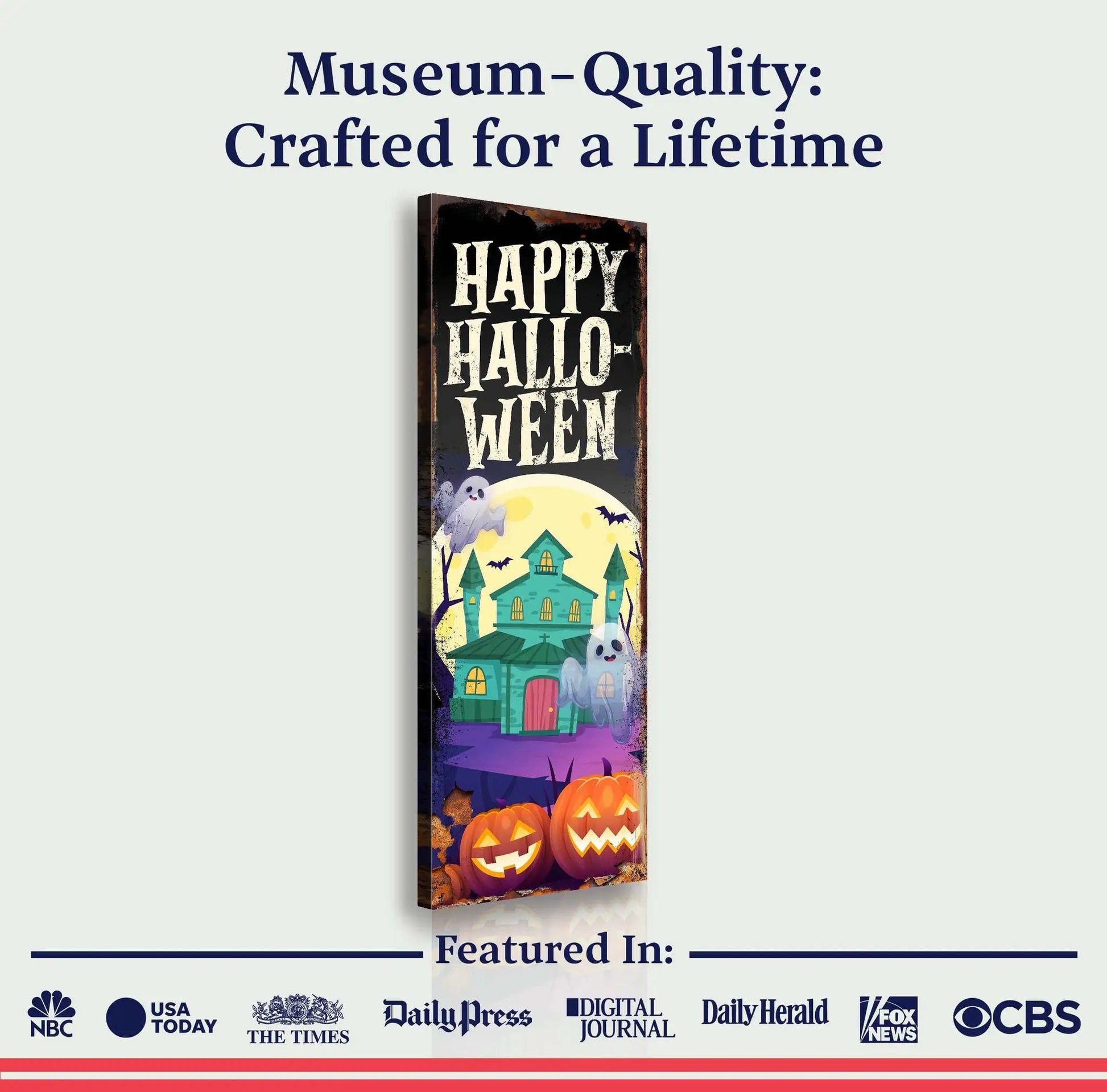 Halloween Welcome Sign canvas by Tailored Canvases with ghost and pumpkins on Tampa Home & Garden Store