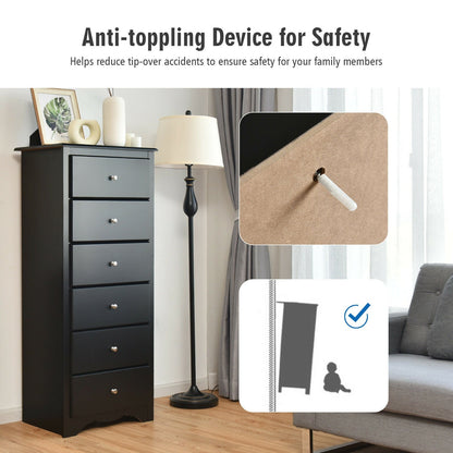 Cómoda de 6 cajones, mueble de almacenamiento de ropa para dormitorio - Negro