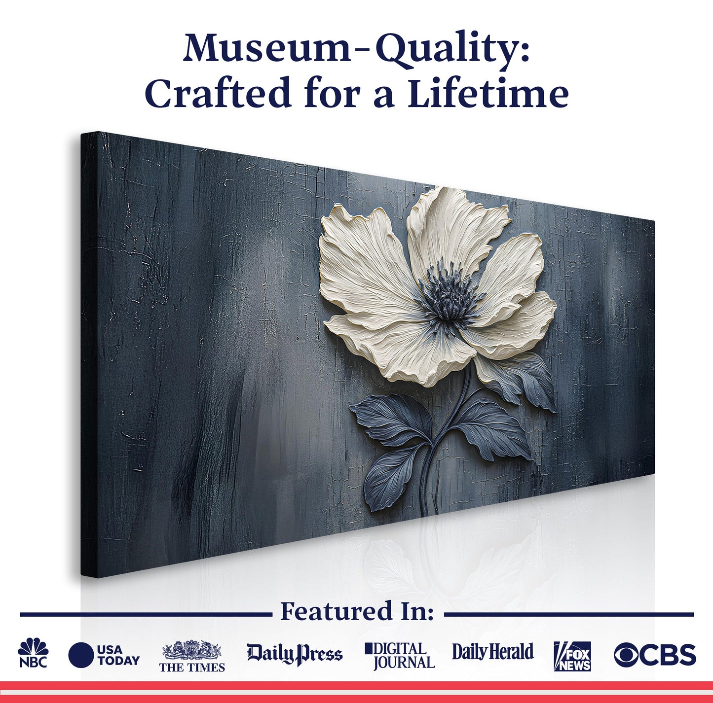 Floral clay relief wall art canvas by Tailored Canvases; textured blue panel with flower on Tampa Home & Garden Store