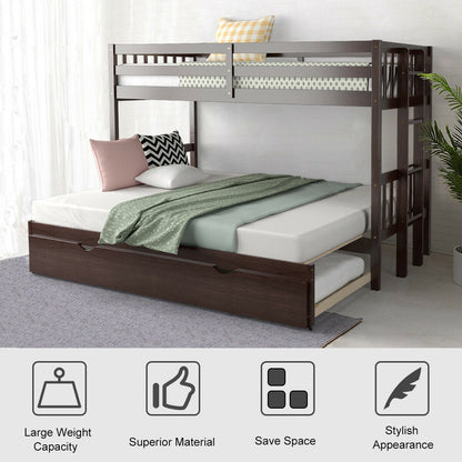 Literas dobles extraíbles con nido, escalera de madera - Espresso