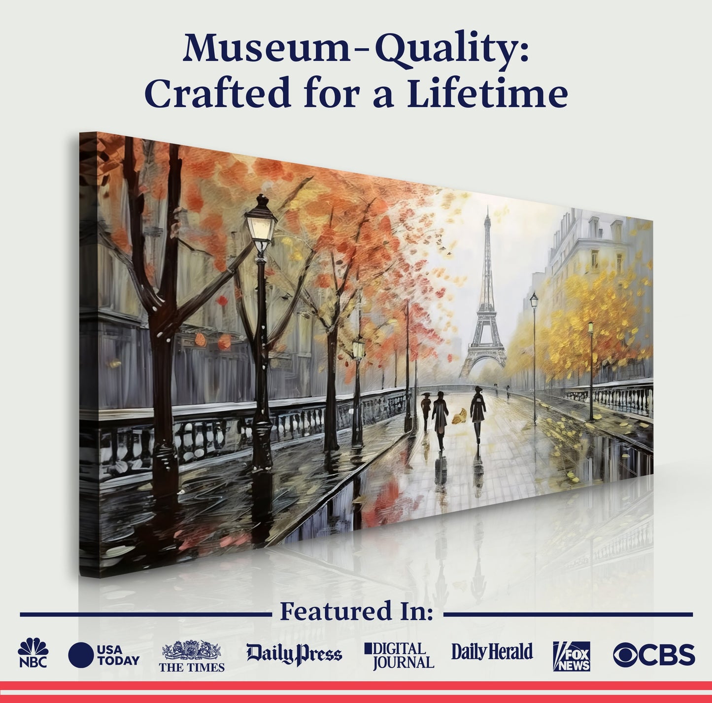 Parisian Rain Cityscape Canvas wall art by Tailored Canvases, street scene with Eiffel Tower on Tampa Home & Garden Store