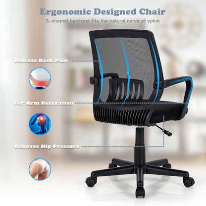 Sillón ejecutivo de malla de respaldo medio con soporte lumbar y altura ajustable