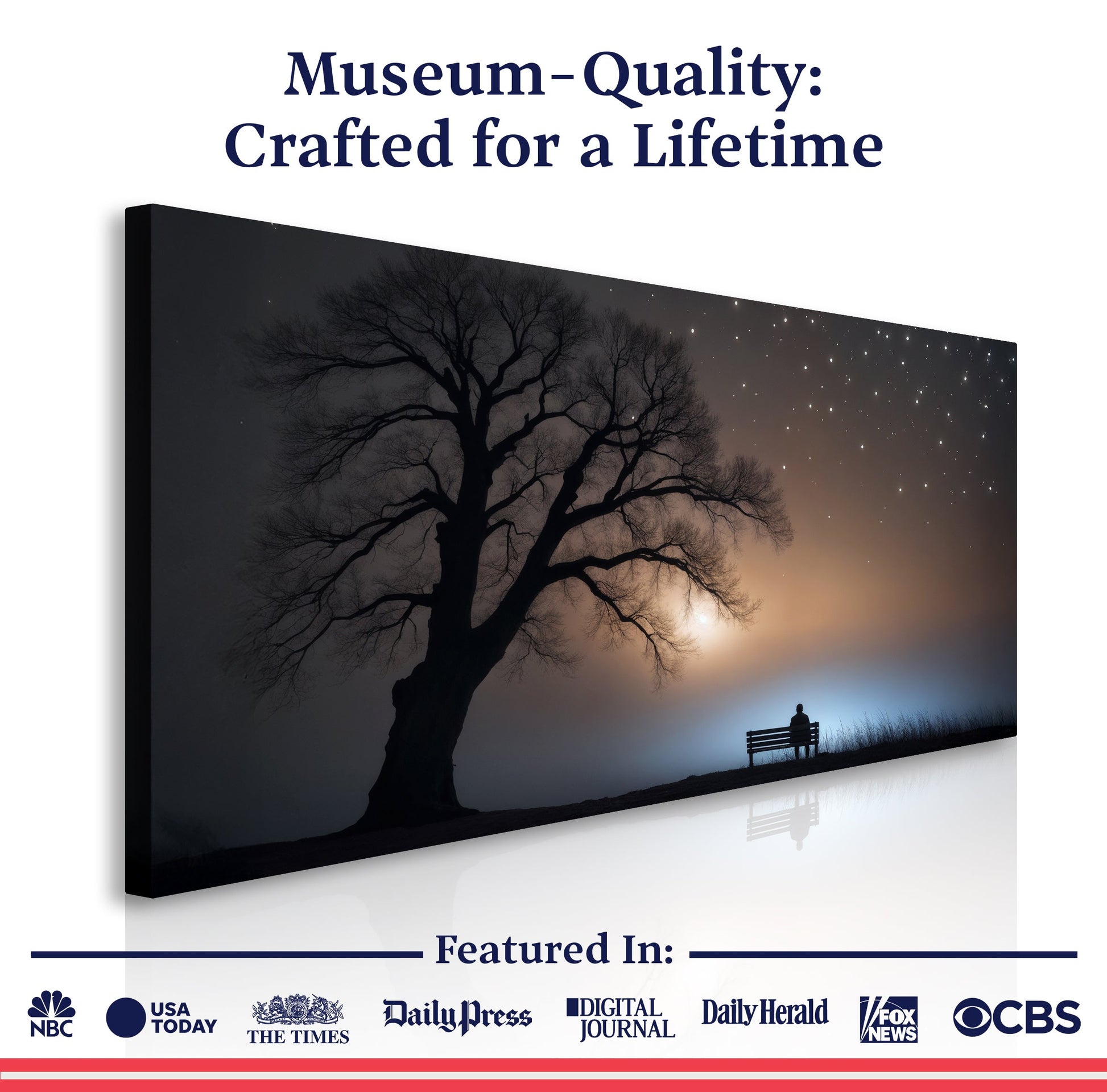 Modern Nature Scenery Wall Art canvas featuring silhouetted tree and bench at dusk on Tampa Home & Garden Store