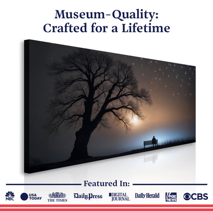 Modern Nature Scenery Wall Art canvas featuring silhouetted tree and bench at dusk on Tampa Home & Garden Store