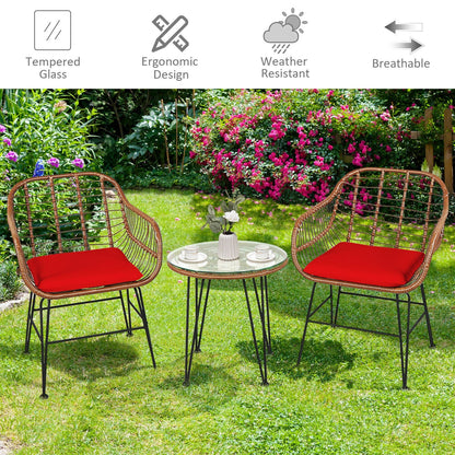 3-Piece Rattan Bistro Set with Cushions and Glass Table, wicker DirectDeals patio set on Tampa Home & Garden Store