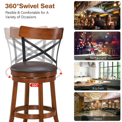 Juego de 2 Taburetes de Bar Sillas de Bar de Comedor Giratorias 360 Grados con Patas de Madera de Caucho-25 pulgadas