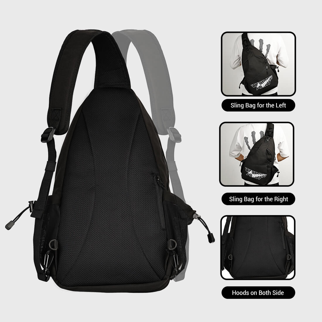 Pickleball Sling Bag by Warping Point in black with padded back panel and adjustable straps on Tampa Home & Garden Store