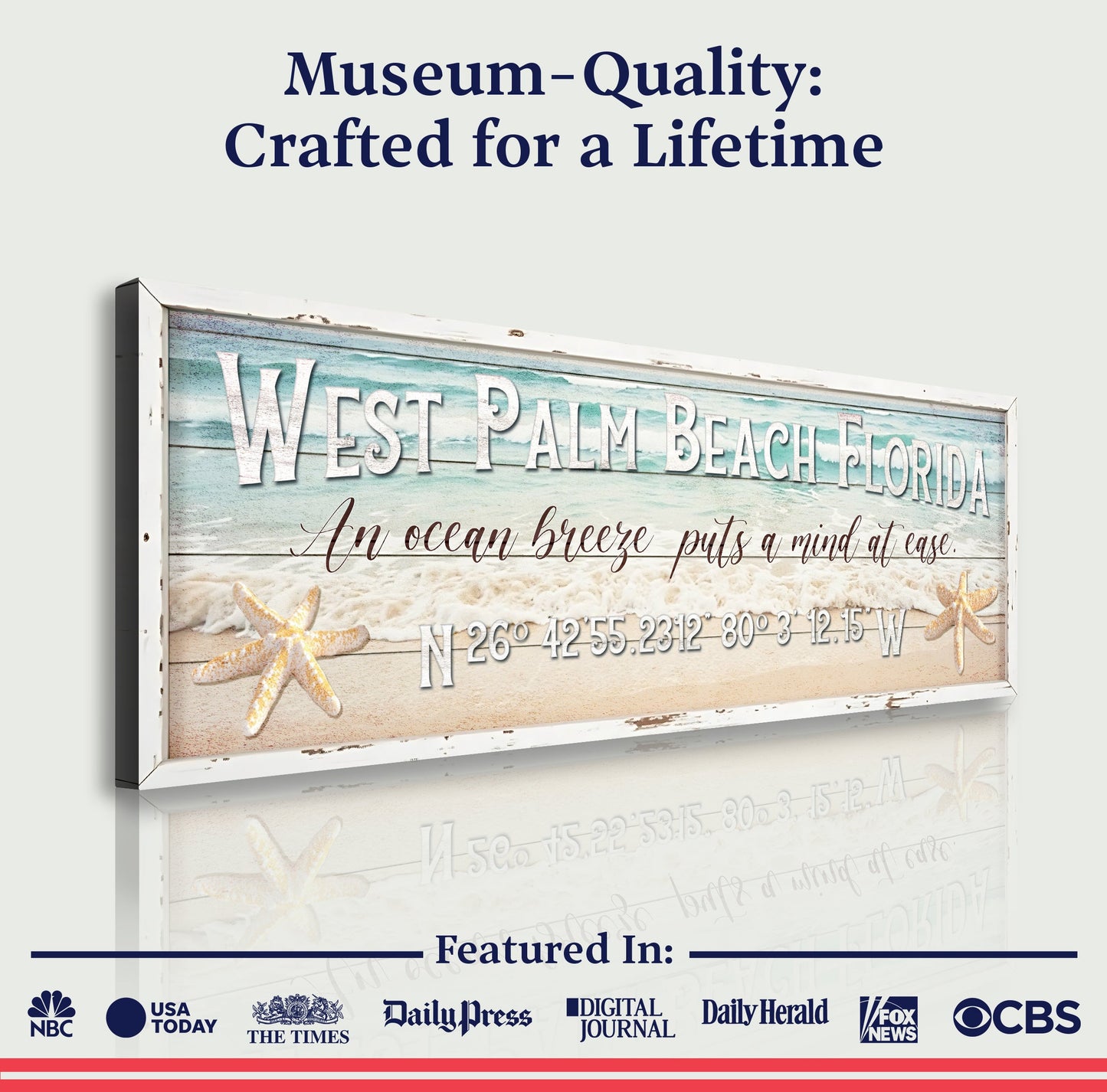 Personalized Beach House Coastal Sign canvas with beach scene and starfish accents on Tampa Home & Garden Store