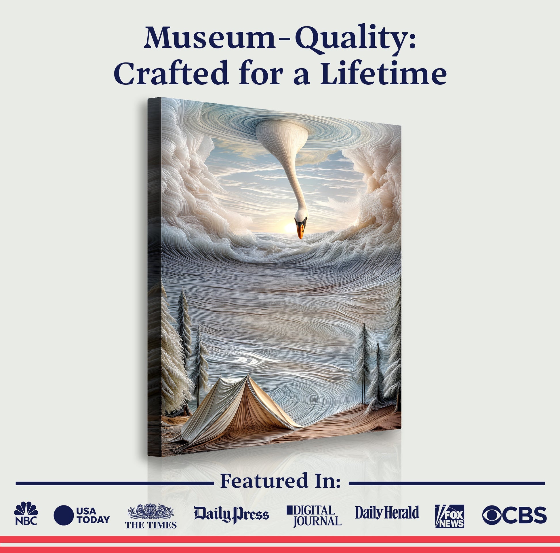 Canvas Surrealism painting wall art with swirling waves and a swan by Tailored Canvases on Tampa Home & Garden Store