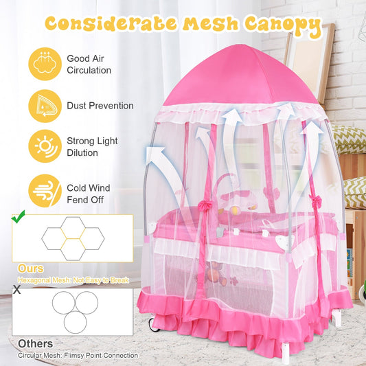 Portable Baby Playpen Crib Cradle with Carring Bag-Pink - Tampa Home & Garden Store