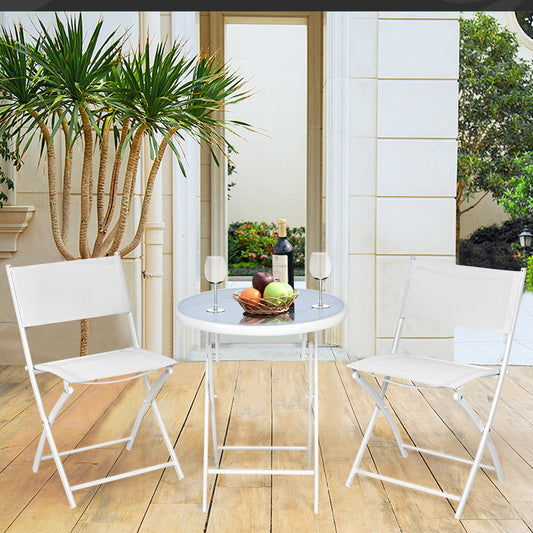 3 Pieces Patio Folding Bistro Set for Balcony or Outdoor Space-White - Tampa Home & Garden Store