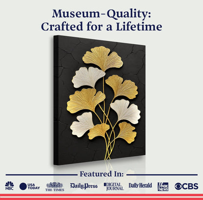 Golden Ginkgo Wall Art canvas by Tailored Canvases with gold leaves on cracked black background on Tampa Home & Garden Store