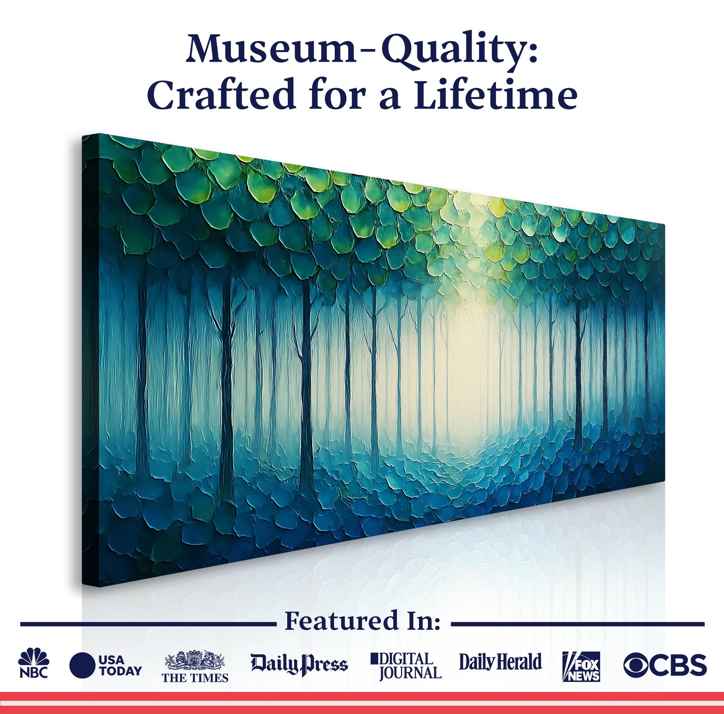 Forest Whispers Impasto Canvas Wall Art in blue-green gradient by Tailored Canvases on Tampa Home & Garden Store