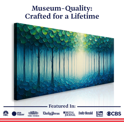 Forest Whispers Impasto Canvas Wall Art in blue-green gradient by Tailored Canvases on Tampa Home & Garden Store