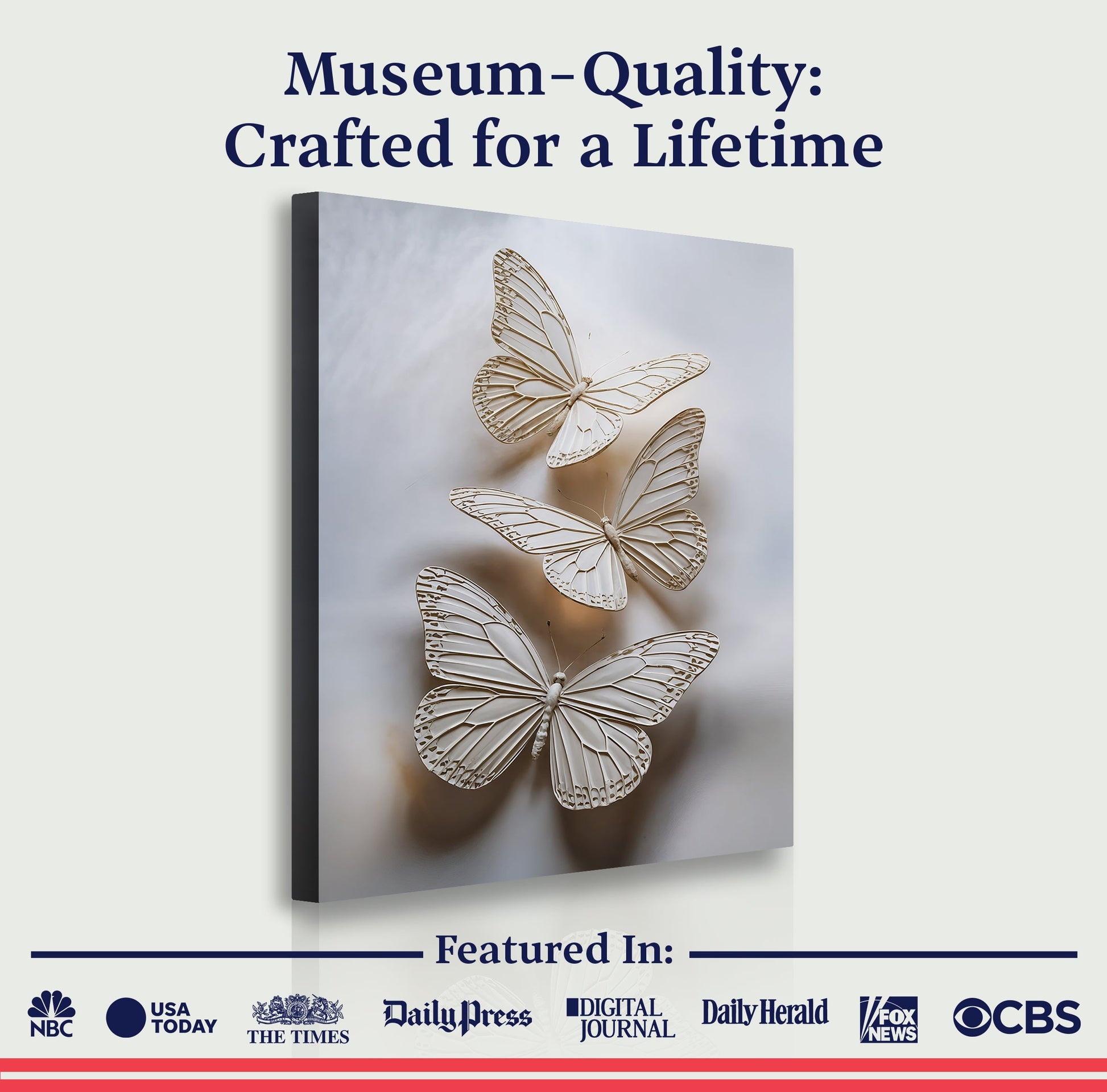 Delicate Flight Wall Art canvas by Tailored Canvases; butterfly motifs on soft blur background on Tampa Home & Garden Store