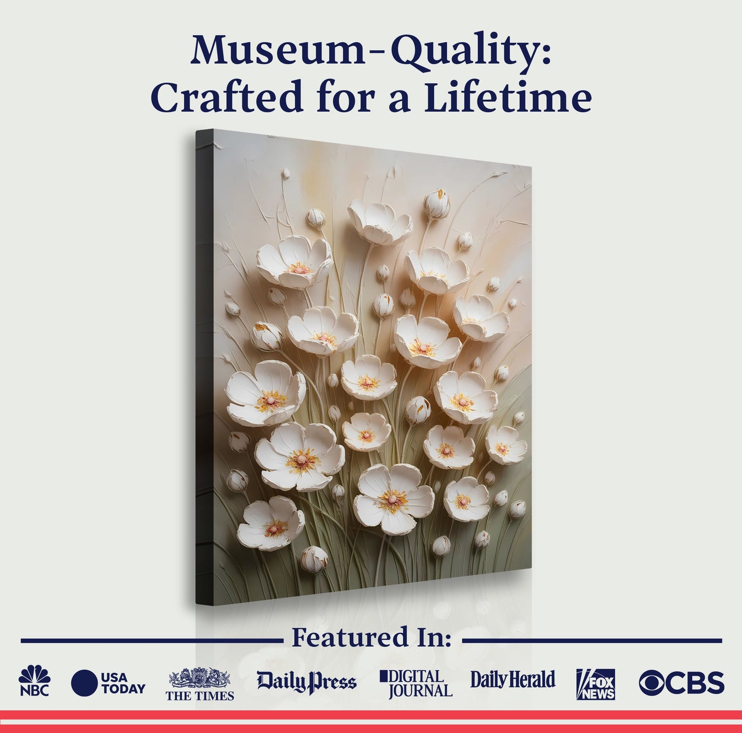 Floral Wall Art canvas featuring white flowers on a beige background on Tampa Home & Garden Store