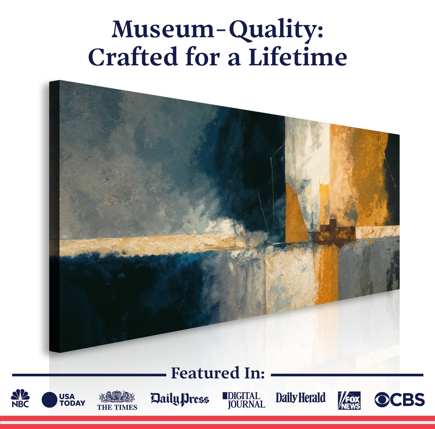 Abstract Geometric Lines Canvas by Tailored Canvases in blue gray and orange panels on Tampa Home & Garden Store