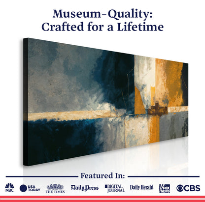 Abstract Geometric Lines Canvas by Tailored Canvases in blue gray and orange panels on Tampa Home & Garden Store
