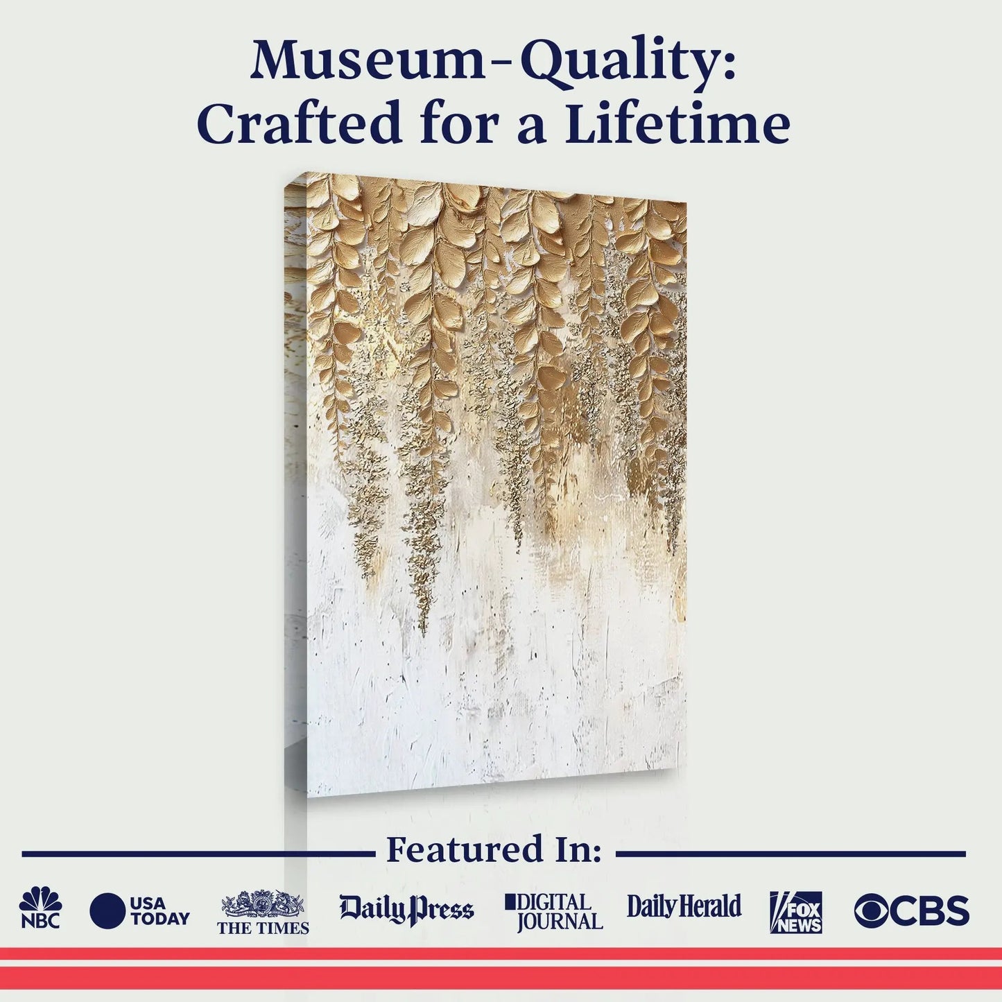 Golden Wisteria wall art canvas by Tailored Canvases with golden leaves on Tampa Home & Garden Store