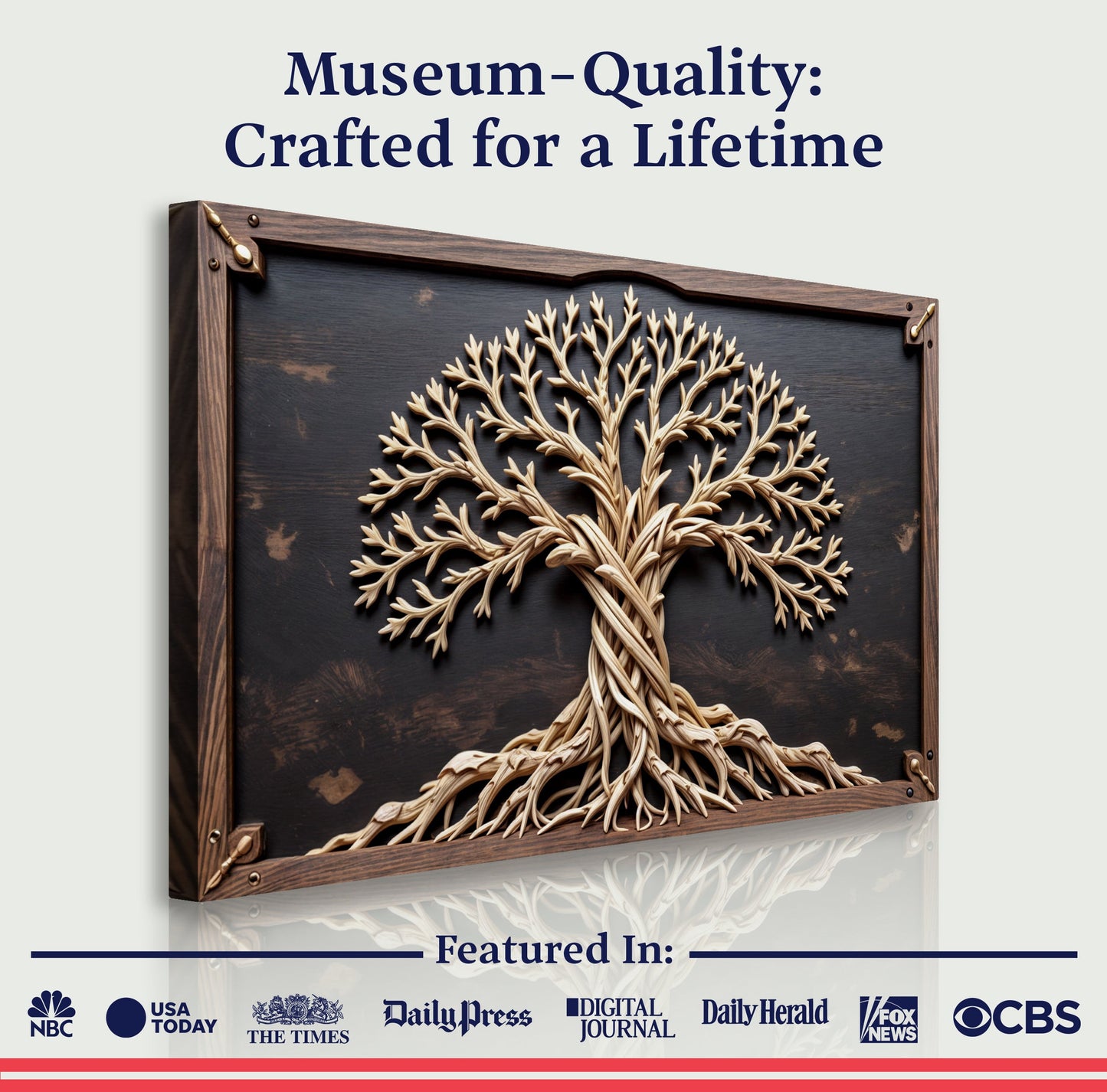 3D Celtic Tree of Life Canvas Wall Art III by Tailored Canvases, beige woven tree on dark wood frame on Tampa Home & Garden Store