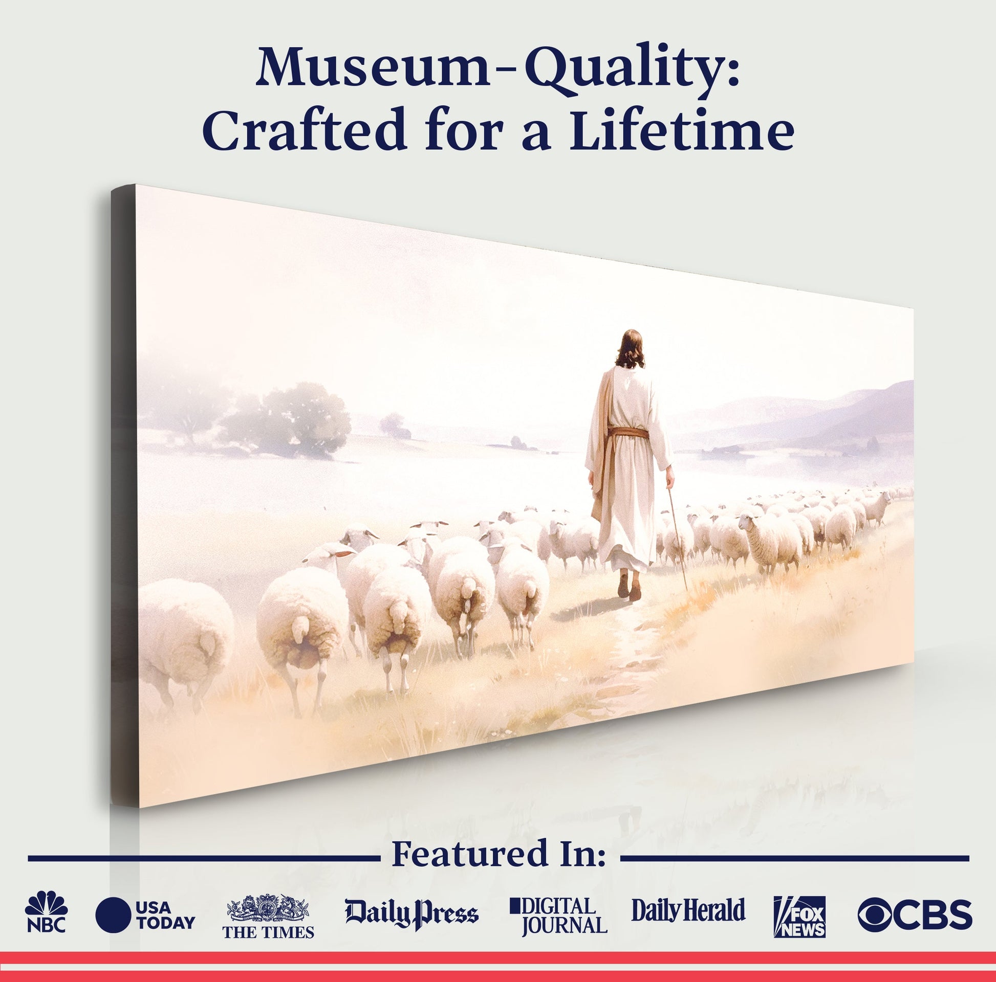 99 Faith Wall Art XI canvas; robed figure guides a flock of sheep across desert Tailored Canvases on Tampa Home & Garden Store