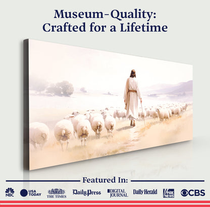 99 Faith Wall Art XI canvas; robed figure guides a flock of sheep across desert Tailored Canvases on Tampa Home & Garden Store
