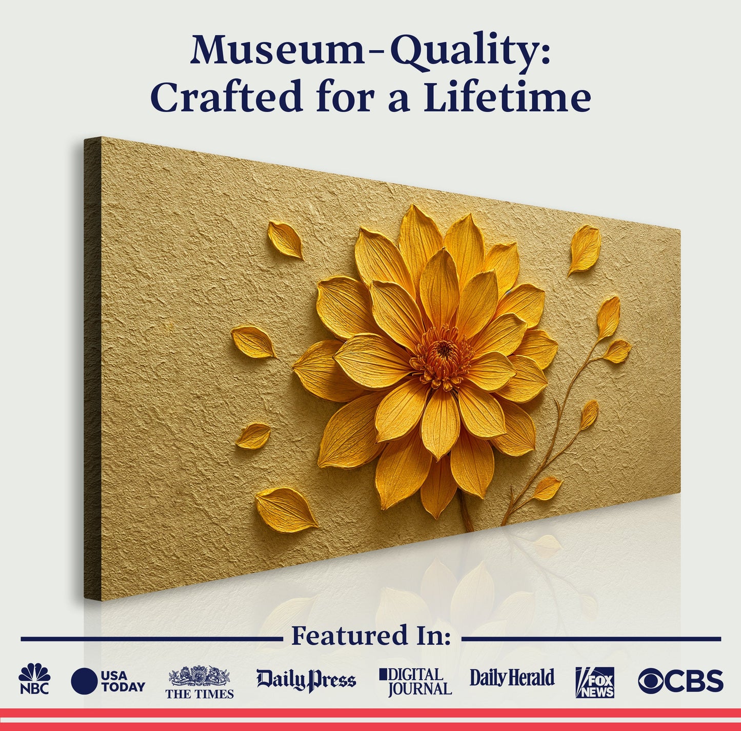 Golden Dandelion Minimalist Abstract Wall Art IV canvas by Tailored Canvases; gold textured panel on Tampa Home & Garden Store