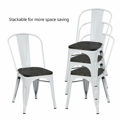 4 Pieces Tolix Style Metal Dining Side Chair Stackable Wood Seat