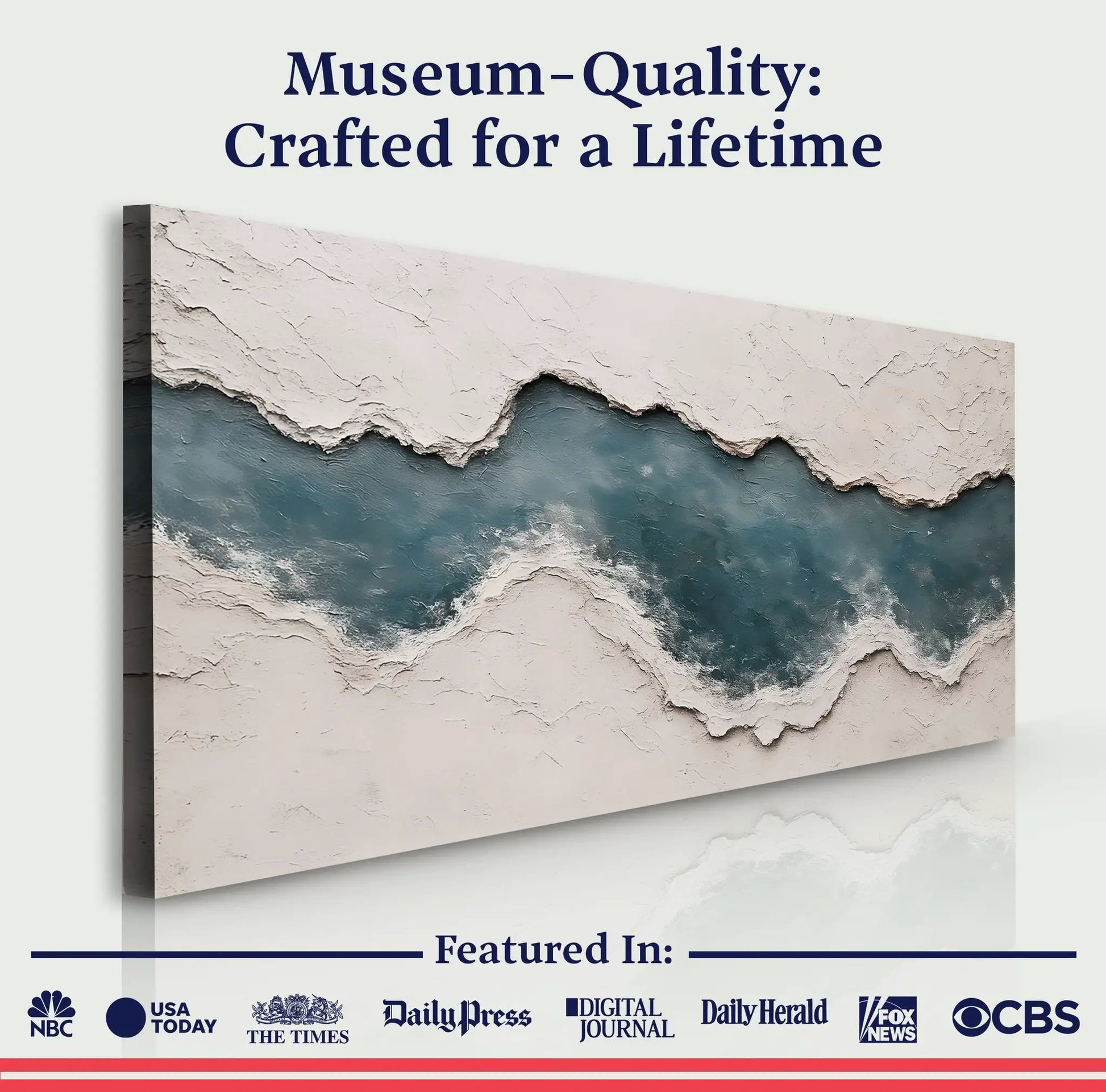Minimalist Wall Art XII canvas by Tailored Canvases with beige crackle texture over teal base on Tampa Home & Garden Store