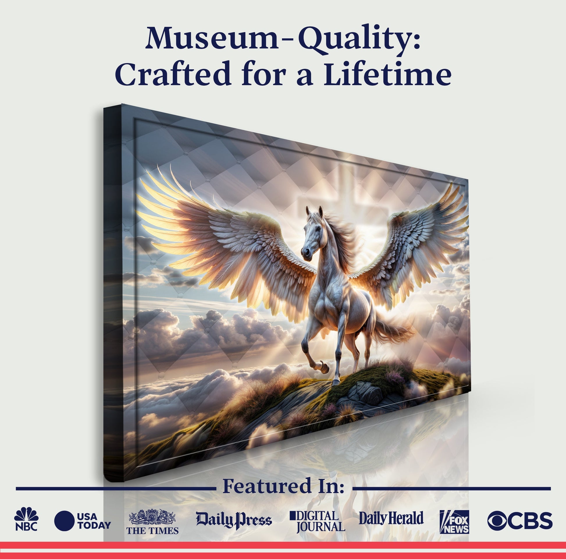 3D Horse Faith Wall Art VI canvas by Tailored Canvases winged horse soaring above sunset sky on Tampa Home & Garden Store