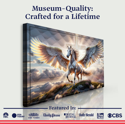 3D Horse Faith Wall Art VI canvas by Tailored Canvases winged horse soaring above sunset sky on Tampa Home & Garden Store