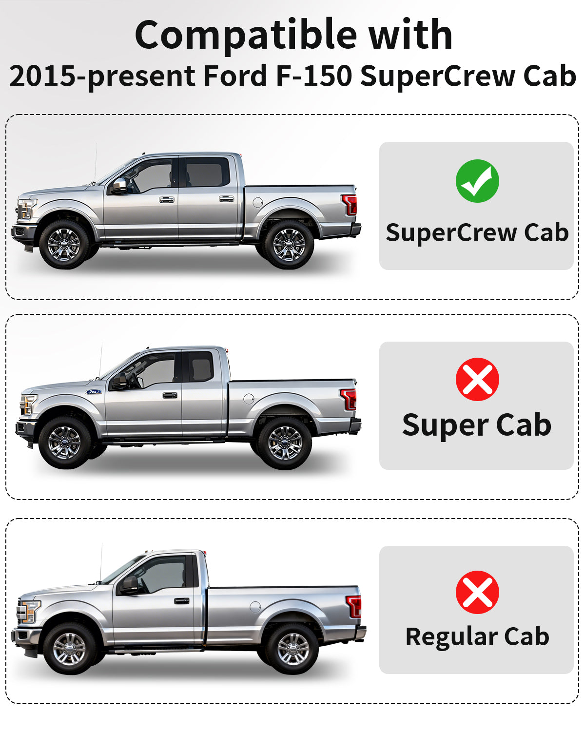 Umbrauto All Weather Floor Mats for Ford F-150 SuperCrew Cab shows SuperCrew Cab supported on Tampa Home & Garden Store