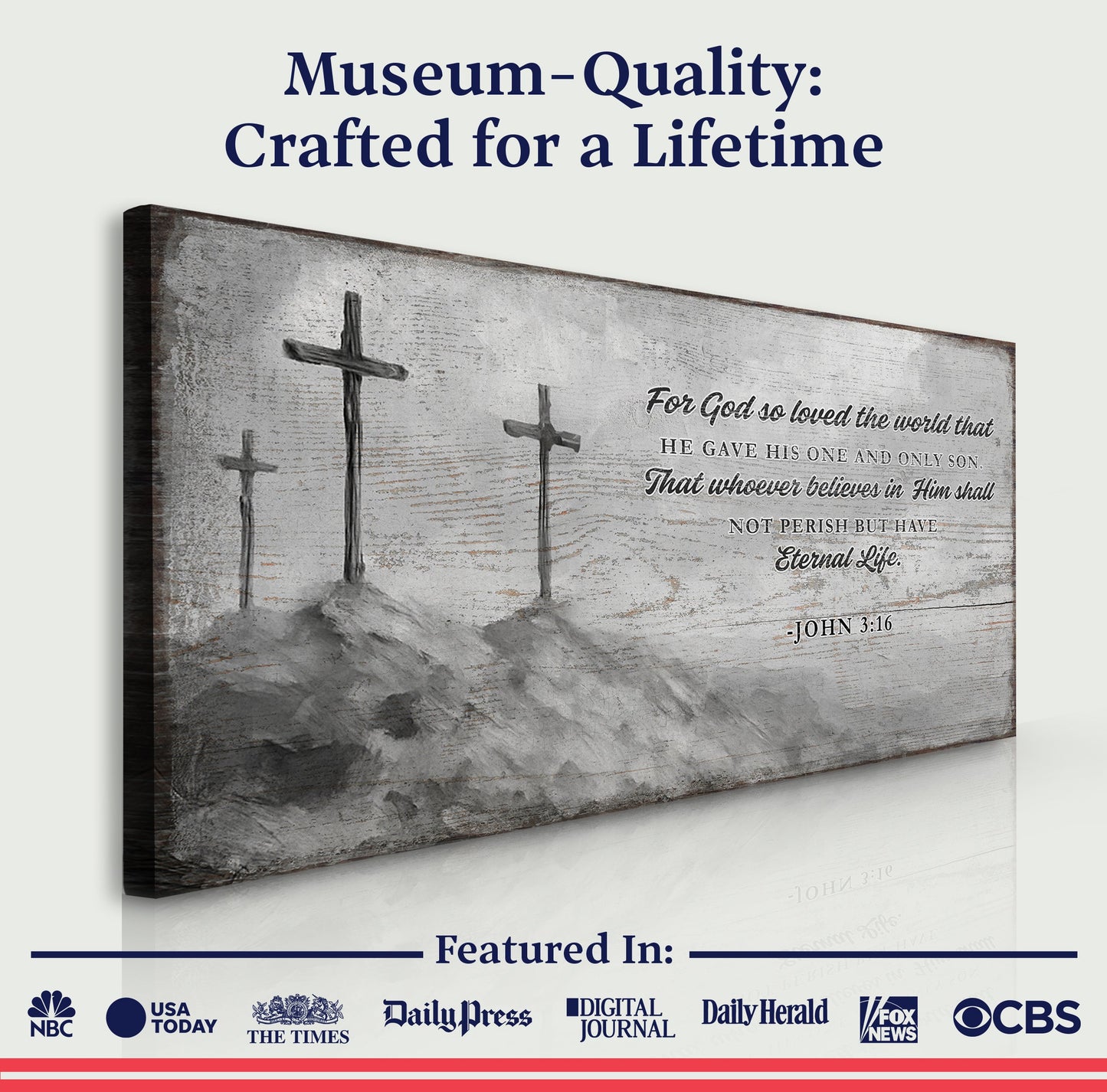 Tailored Canvases John 3:16 Faith Sign VIII canvas with rustic cross scripture on Tampa Home & Garden Store