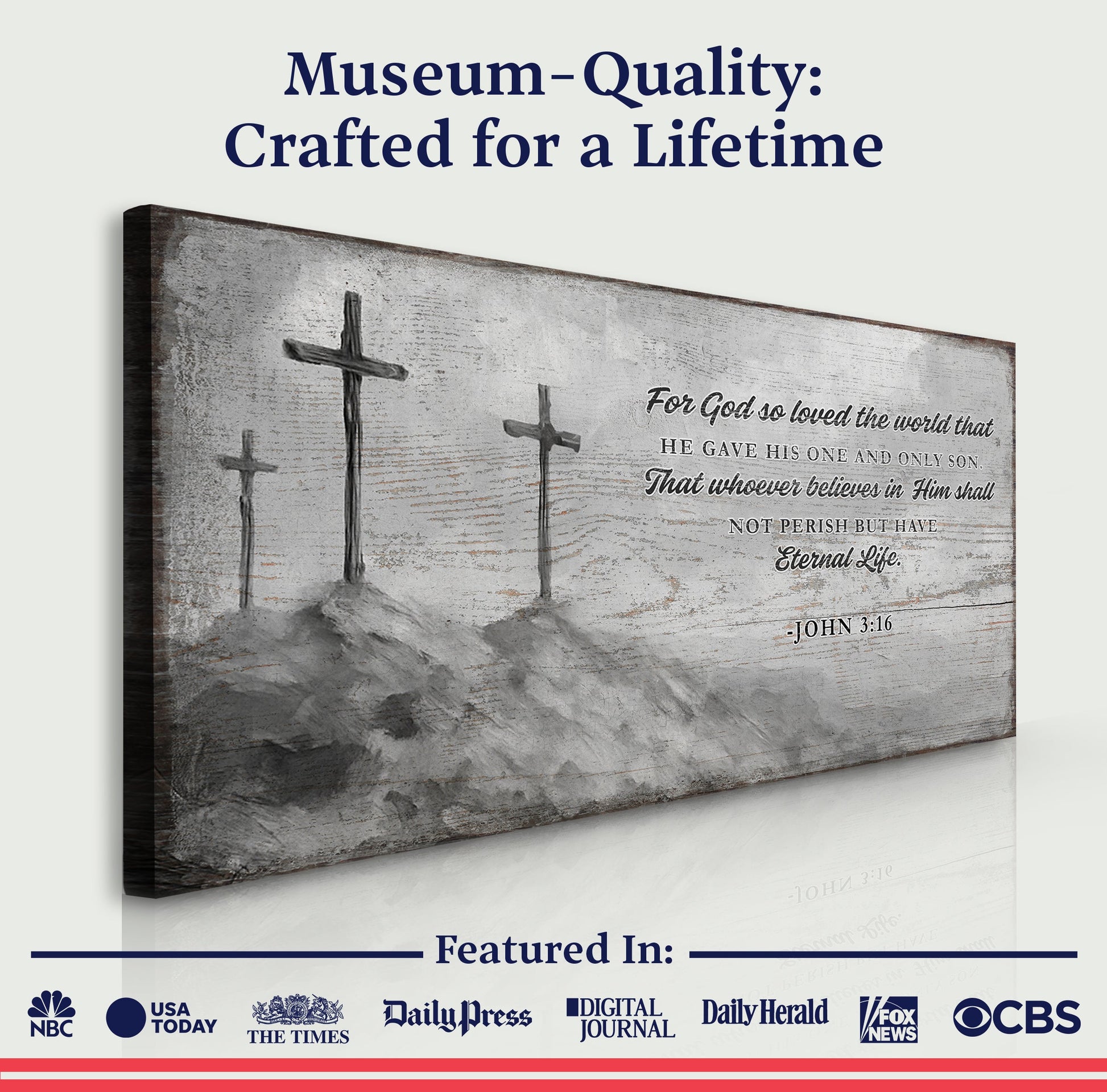 Tailored Canvases John 3:16 Faith Sign VIII canvas with rustic cross scripture on Tampa Home & Garden Store
