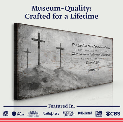 Tailored Canvases John 3:16 Faith Sign VIII canvas with rustic cross scripture on Tampa Home & Garden Store
