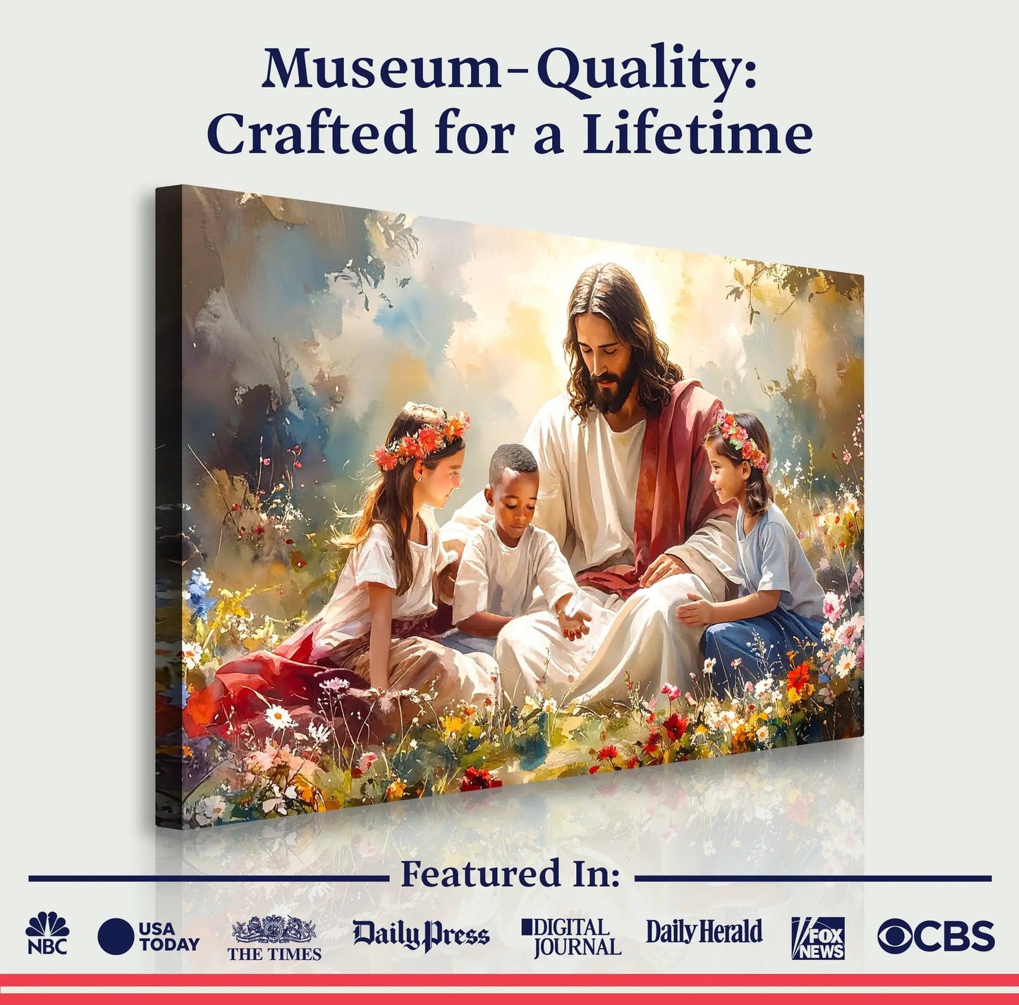 Jesus With Children Faith Wall Art IX canvas by Tailored Canvases; children gathered around Jesus on Tampa Home & Garden Store