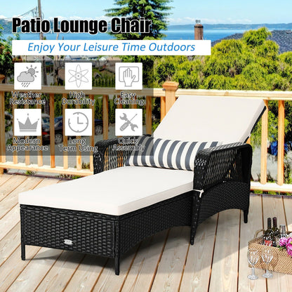 Patio Wicker Chaise Lounge Chair black with white cushion adjustable backrest sunlounger on Tampa Home & Garden Store