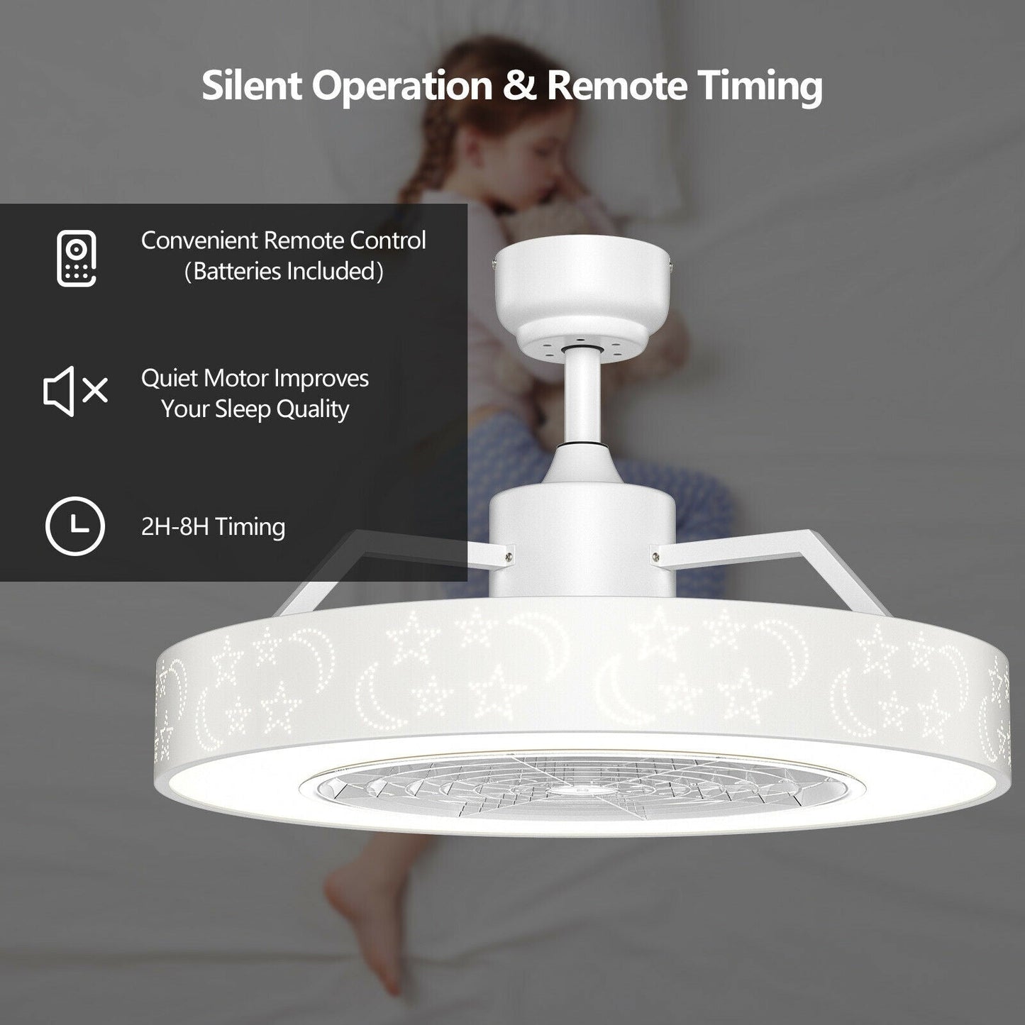 Ventilador de techo de 23 pulgadas con luz LED y control remoto - Blanco