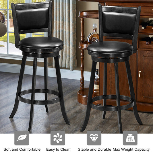 Set of 2 29 Inch Swivel Bar Height Stool Wood Dining Chair Barstool - Tampa Home & Garden Store