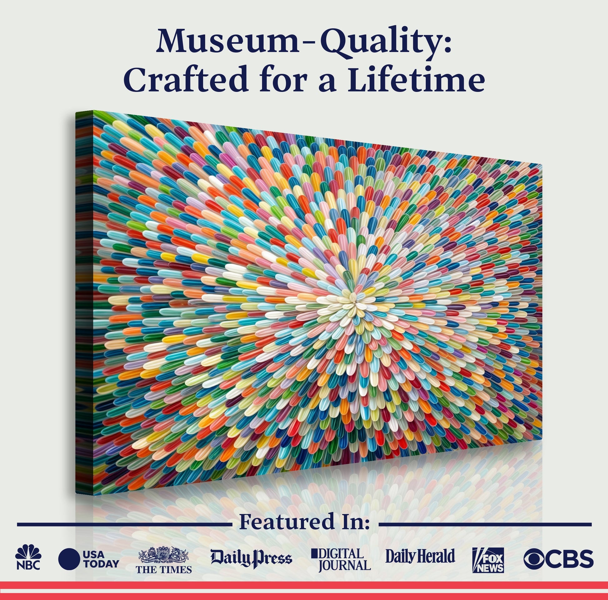 Radiant Bloom Abstract Wall Art canvas with a vivid rainbow burst of petal-like strokes on Tampa Home & Garden Store