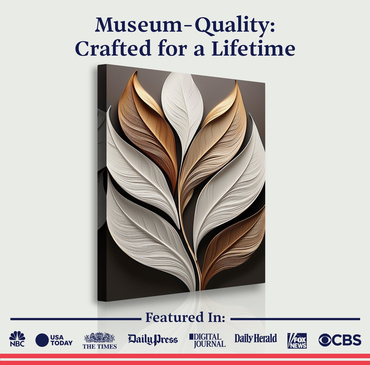 Elegant 3D Leaf Wall Art canvas; bronze and ivory layered leaves against a dark background on Tampa Home & Garden Store