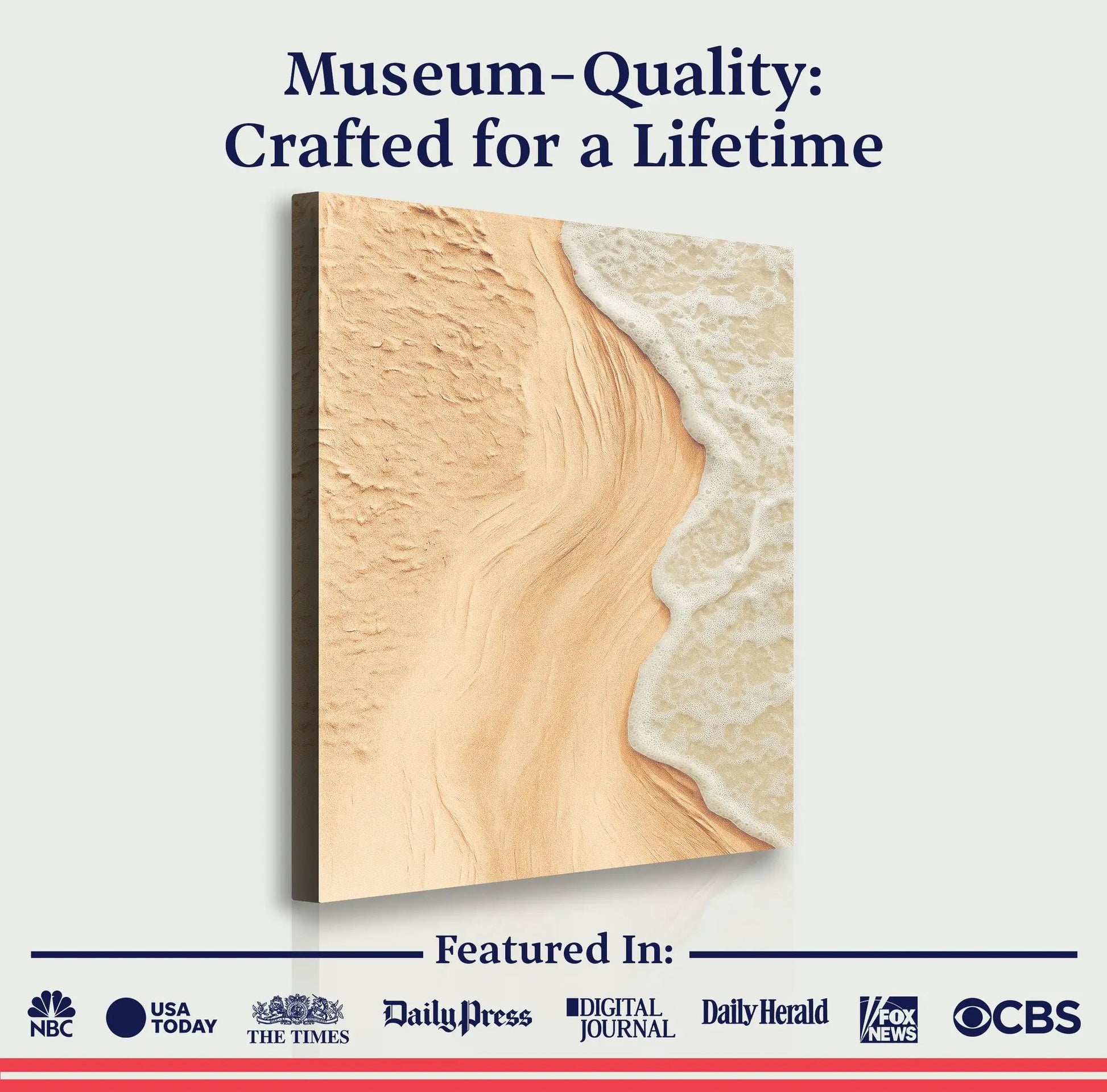 Beige Beach Coastal Wall Art canvas by Tailored Canvases with sand texture and foam edge on Tampa Home & Garden Store