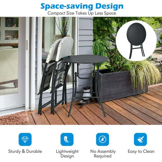 3 Pieces Patio Rattan Bistro Set with Round Dining Table and 2 Chairs - Tampa Home & Garden Store
