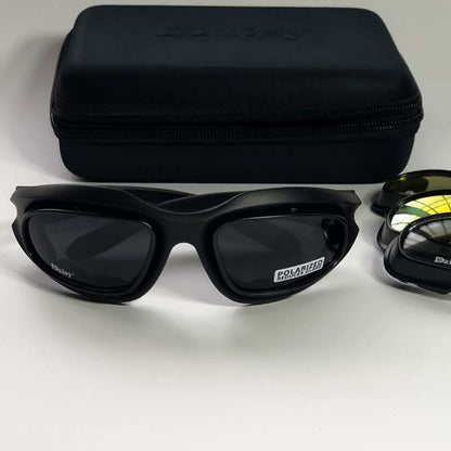 Polarized motorcycle sunglasses by BikerZoneZ, UV400, black frame; three sunglasses on Tampa Home & Garden Store
