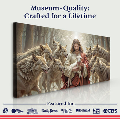 Jesus Protects The Lamb From Wolves canvas by Tailored Canvases with wolves and lamb forest on Tampa Home & Garden Store