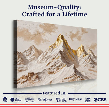 Golden Peaks Wall Art canvas by Tailored Canvases with warm beige mountain range design on Tampa Home & Garden Store