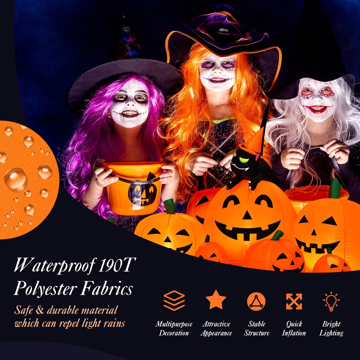 Halloween 7.5 ft inflatable pumpkin combo with witch and cat by DirectDeals on Tampa Home & Garden Store