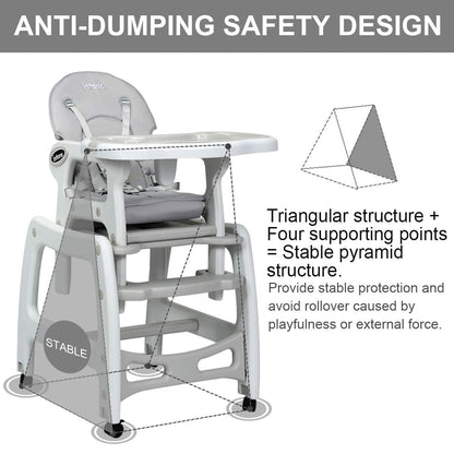 3-in-1 Baby High Chair with Lockable Universal Wheels