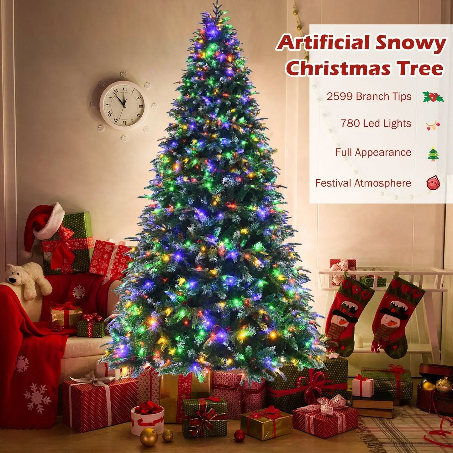 Pre Lit Snowy Christmas Hinged Tree with Lights
